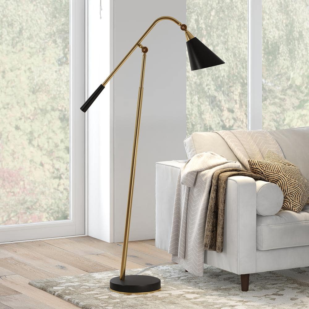 Adjustable Brass and Matte Black Floor Lamp