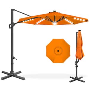10 ft. 360-Degree Solar LED Cantilever Patio Umbrella, Outdoor Hanging Shade with Lights - Orange