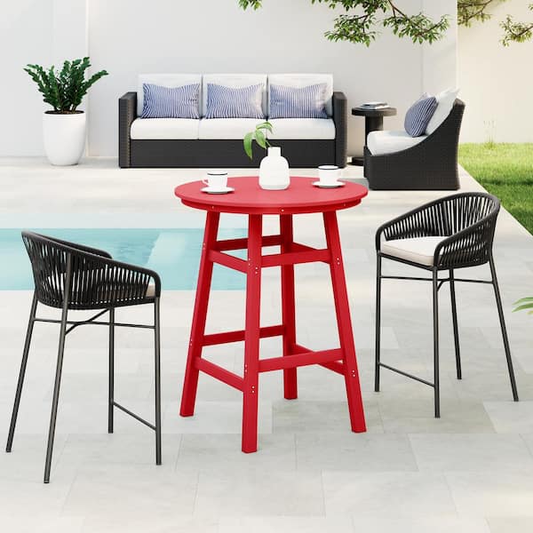 Laguna 35 in. Round HDPE Plastic All Weather Bar Height High Top Bistro Outdoor Bar Table in Red
