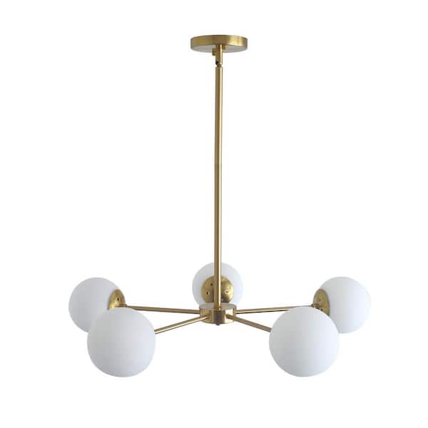 CIPACHO 5-Light Golden Branch Design Chandelier with Glass Lampshade, No Bulbs Included