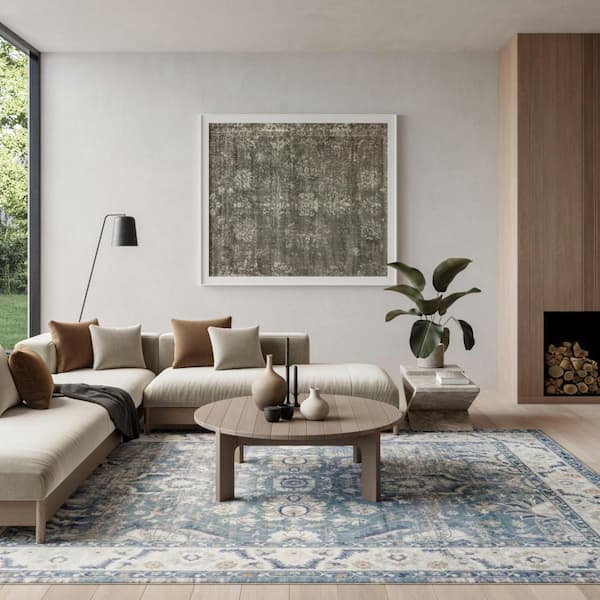 Astra Machine Washable Blue 8 ft. x 10 ft. Medallion Traditional Area Rug
