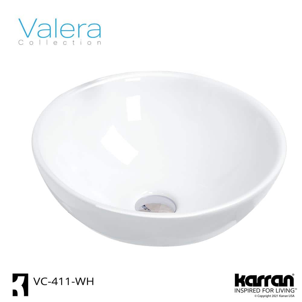 Valera 15.5" White Ceramic Round Vessel Bathroom Sink