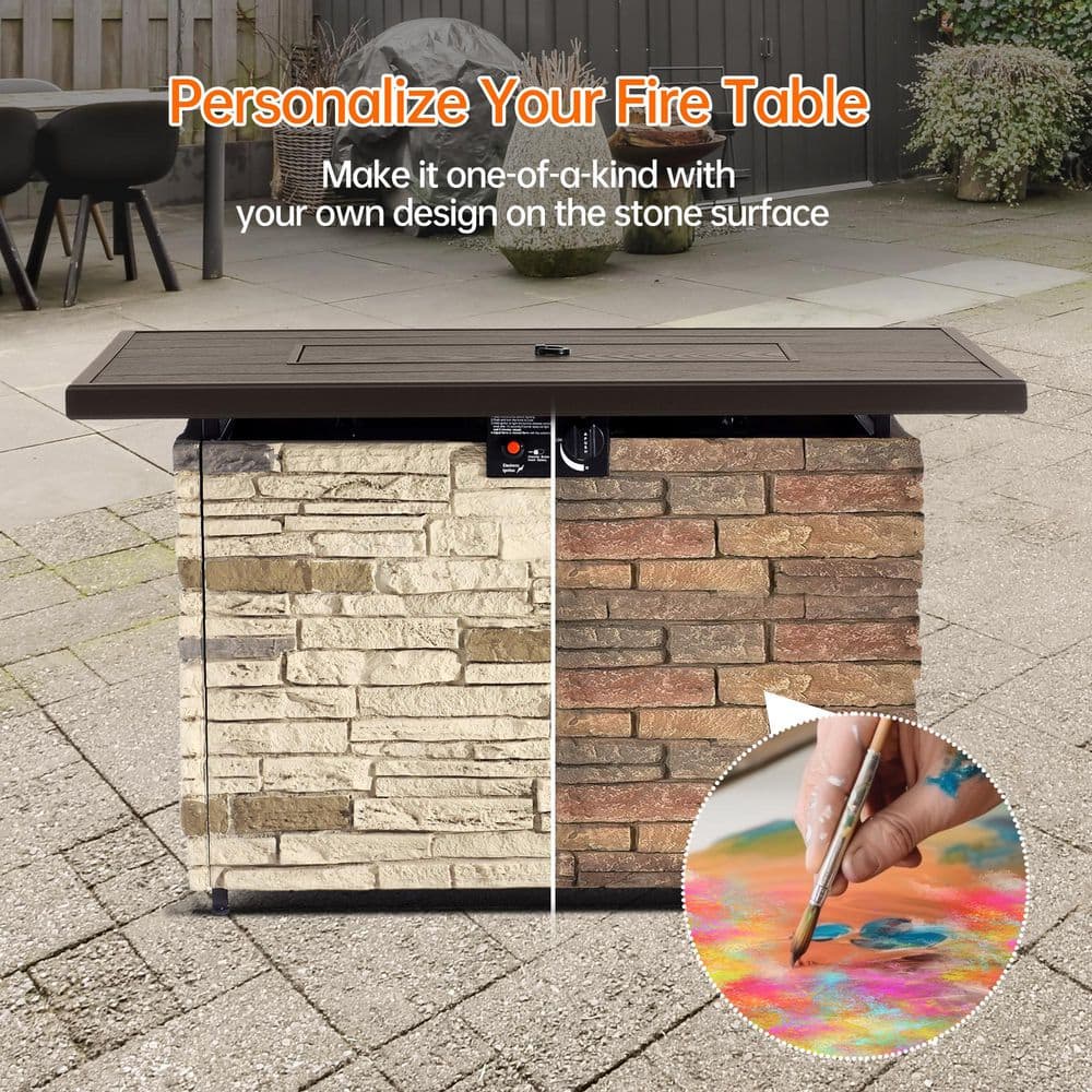 43" Buff Faux Stone Gas Fire Pit Table with Glass Wind Guard
