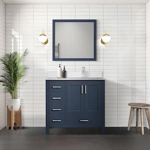Jacques 36 in. W x 22 in. D Right Offset Navy Blue Bath Vanity, Cultured Marble Top, and 34 in. Mirror