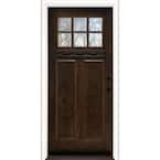 37.5 in. x 81.625 in. 6 Lite Craftsman Stained Chestnut Mahogany Left-Hand Inswing Fiberglass Prehung Front Door