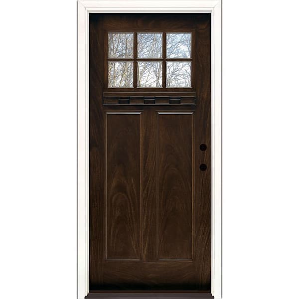 Feather River Doors 37.5 in. x 81.625 in. 6 Lite Craftsman Stained Chestnut Mahogany Left-Hand Inswing Fiberglass Prehung Front Door