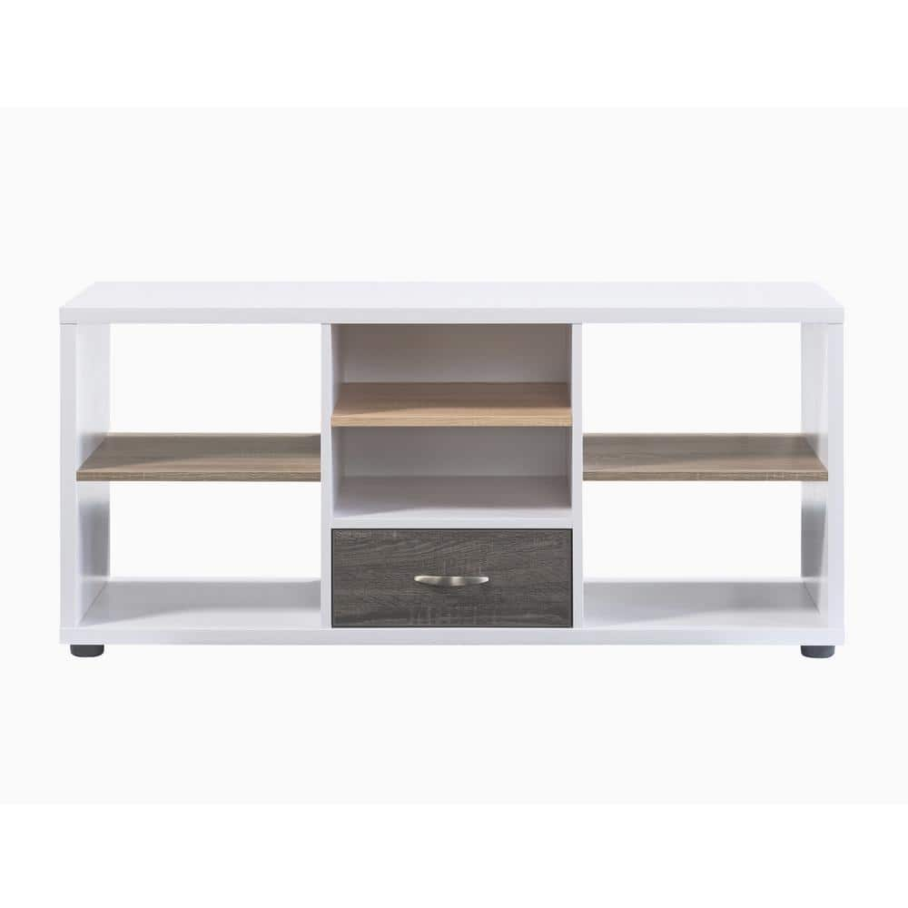 Aluin 47 in. White and Dark Taupe Wood TV Stand with 1-Drawer Fits TVs Up to 52 in. with Shelves -  Furniture of America, IDI-182276