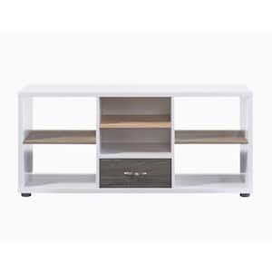 Aluin 47 in. White and Dark Taupe Wood TV Stand with 1-Drawer Fits TVs Up to 52 in. with Shelves