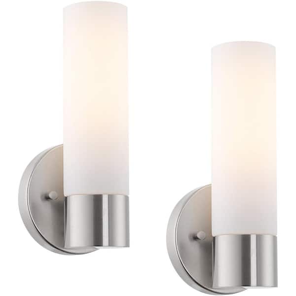 Kira Home Sol 60-Watt 1-Light Brushed Nickel Modern Wall Sconce with Frosted Shade, 2-Pack
