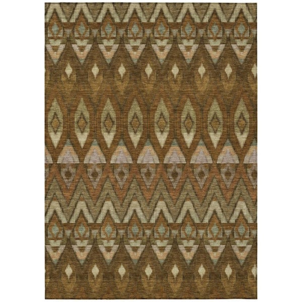 HomeRoots Brown, Beige, Artichoke Green 5 ft. x 8 ft. Woven Oriental Polyester Rectangle Indoor/Outdoor Area Rug