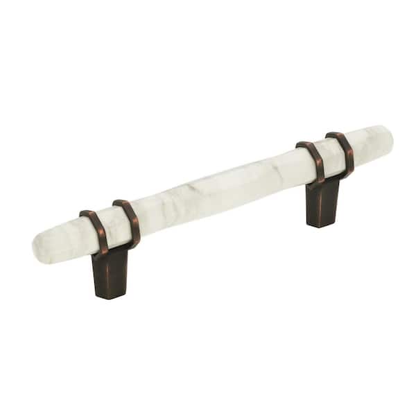 Amerock Carrione 3-3/4 in. (96mm) Modern Marble White/Oil-Rubbed Bronze Bar Cabinet Pull