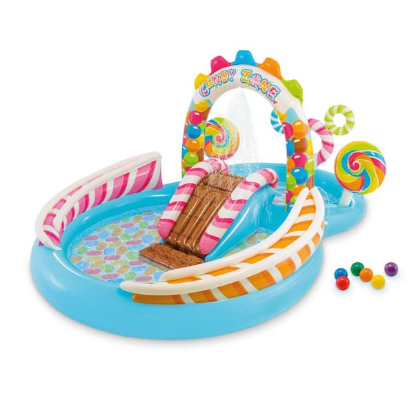 9 ft. x 6 ft. x 51 in. Kids Inflatable Candy Zone Play Center Oval Shape Pool w/ Waterslide