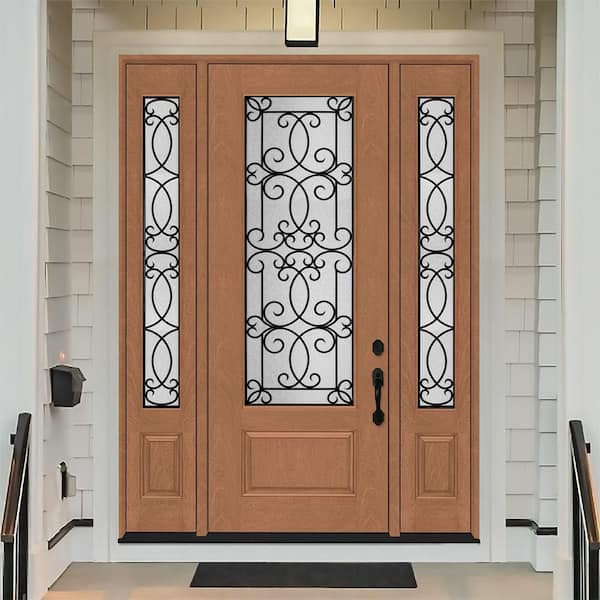 Regency 64 in. x 96 in. 3/4Lite Georgian Decorative Glass RHOS Atm Mahogany Fiberglass Prehung Front Door Dbl12 in. SL