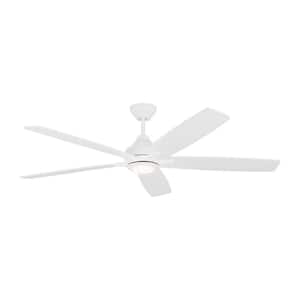 Lowden 60" Dimmable Indoor/Outdoor Integrated LED White Ceiling Fan with Light Kit, Remote Control and Reversible Motor
