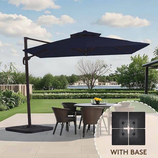10 ft. x 10 ft. Sq. Cantilever Patio Umbrella with Weighted Base in Navy