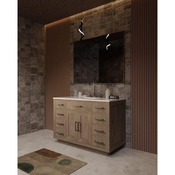 Condor 48 in W x 22 in D Grey Oak Single Bath Vanity with White Quartz Top