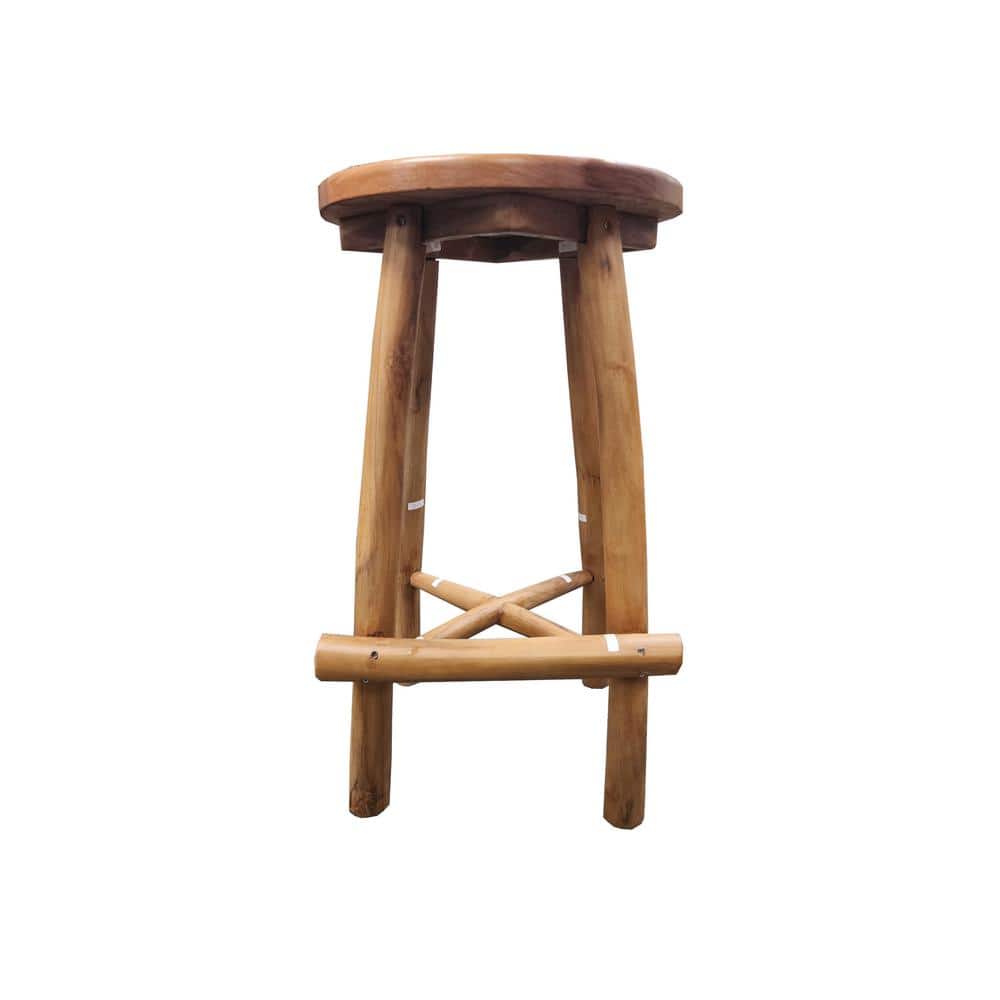30" Teak Wood Rustic Bar Height Stool