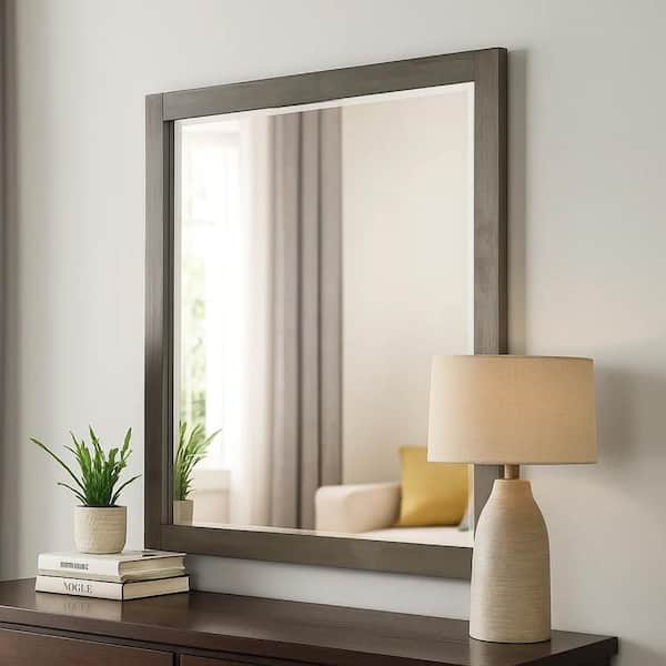 Benjara 1.75 in. x 39 in. Rectangular Wooden Frame Gray Dresser Mirror
