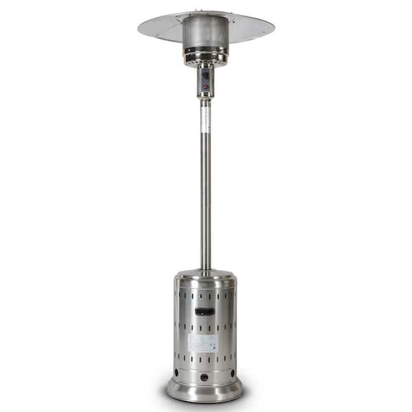 TIRAMISUBEST 46,000 BTU Stainless Steel Silver Propane Patio Heater with Hollow Pattern on Tank housing, Two Wheels and Cover
