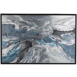 1-Panel Abstract Framed Wall Art with Silver Foil Accents and Black Frame 59 in. x 30 in.