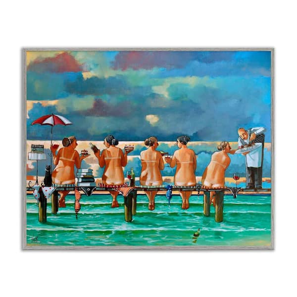 Stupell Industries Women on Dock with Tan Lines by Ronald West 1-Piece Gray Framed People Giclee Art Print 14 in. x 11 in.