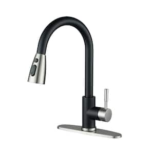 Single Handle Pull Out Sprayer Kitchen Faucet Included Deckplate in Nickl and Black