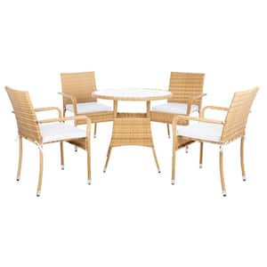 Laina Natural 5-Piece Wicker Outdoor Patio Dining Set with White Cushions