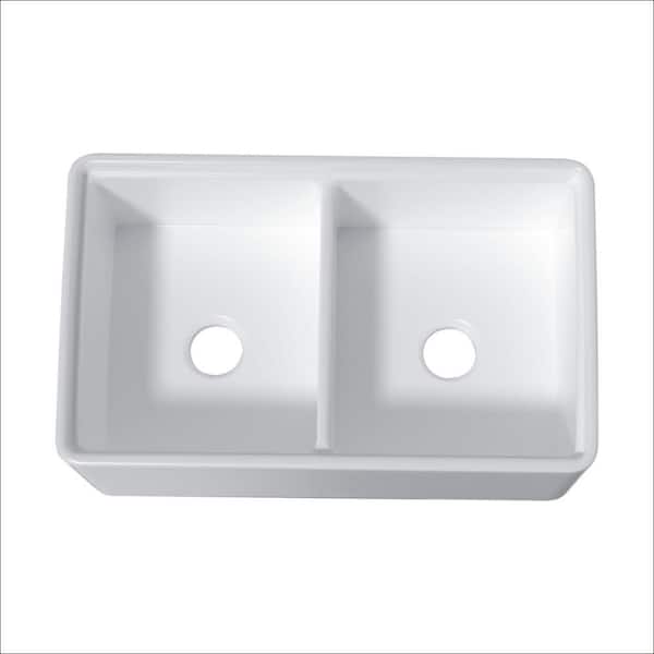Workstation Farmhouse 33 in. Apron-Front Double Bowl White Fireclay Kitchen Workstation Farm and Various Accessories