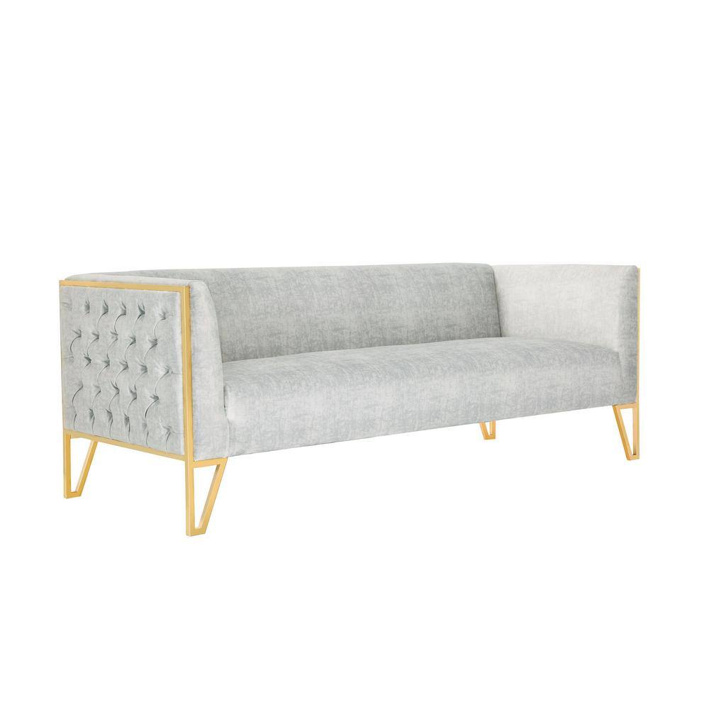 Gray Velvet and Gold 3-Piece Sofa and Armchair Set
