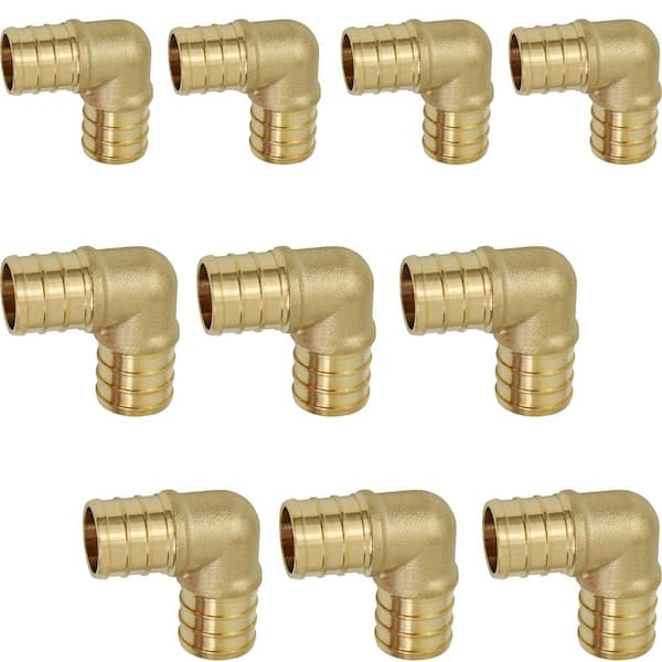 PLUMBFLEX 3/4 in. Brass PEX x PEX 90-Degree Elbow Barb Pipe Fitting (10 ...