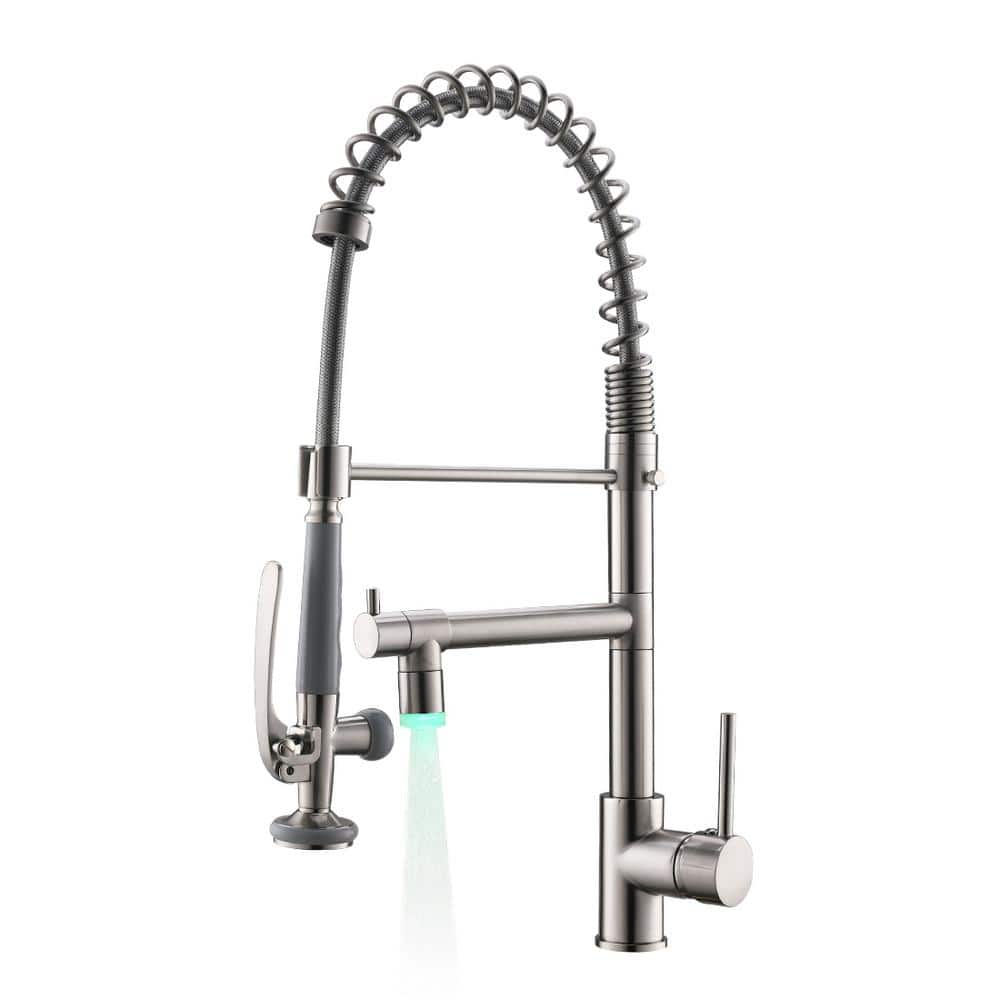 Single Handle Pull Down Sprayer Kitchen Faucet with 360° Rotation and LED 