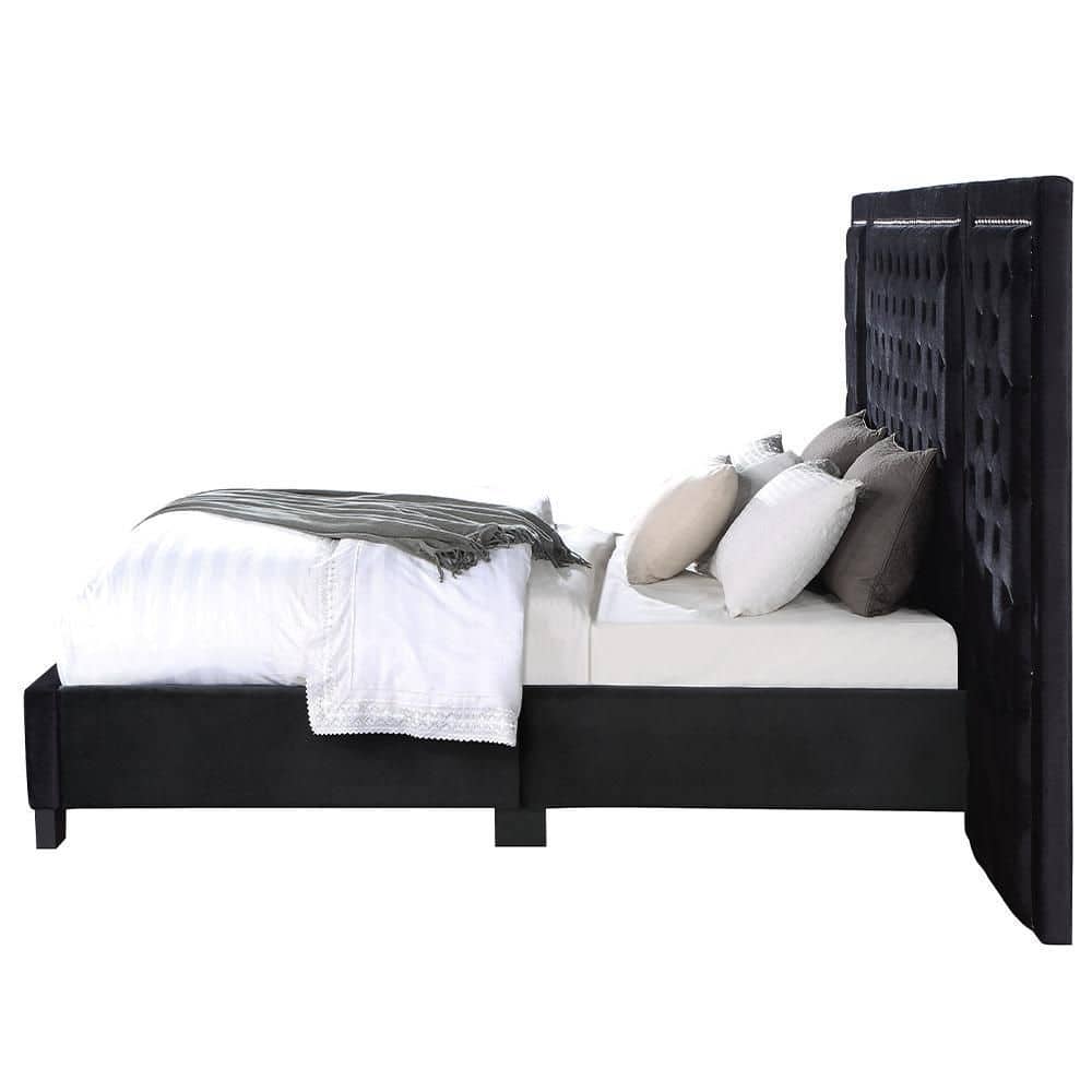Damazy 86" King Black Velvet Upholstered Bed with Nailhead Trim