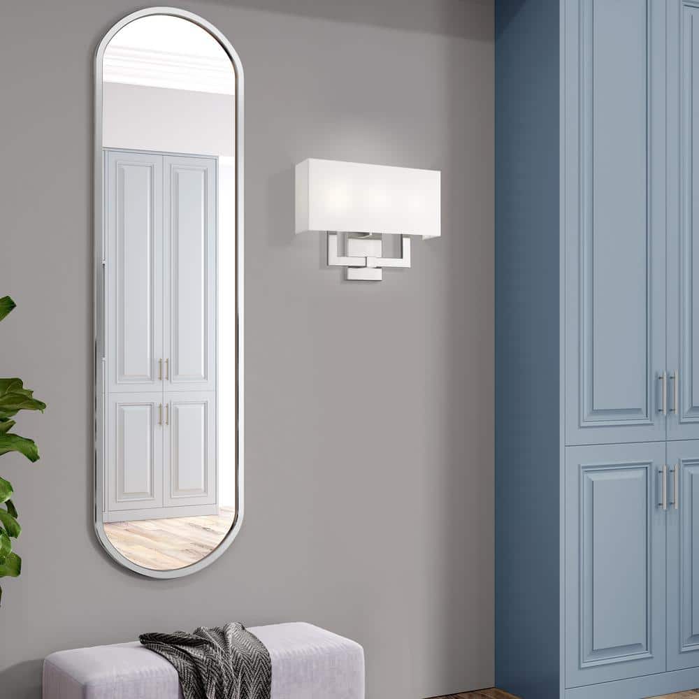 Brushed Nickel 3-Light Sconce with Off-White Fabric Shade