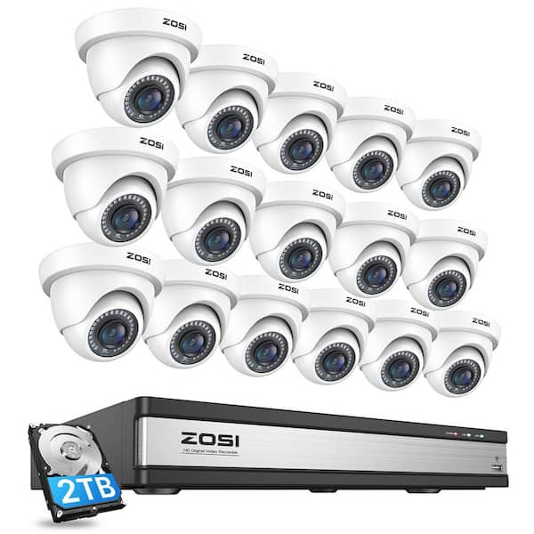 ZOSI 16-Channel 1080p 2TB DVR Security Camera System with 16 Wired Dome Cameras