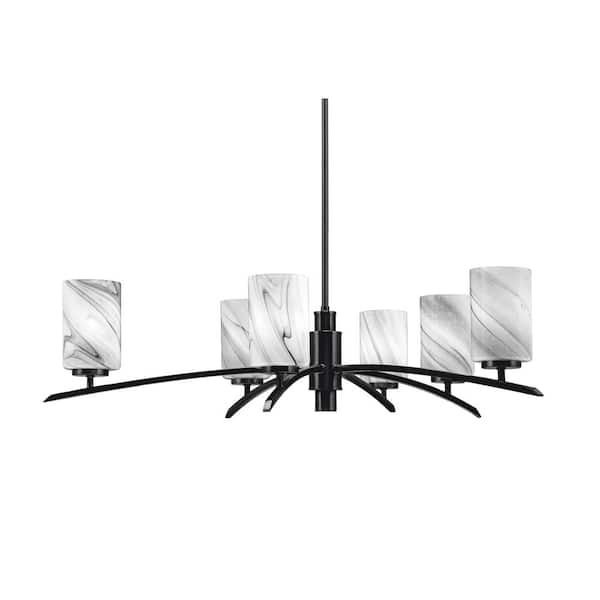 Unbranded Siena 6-Light Matte Black Chandelier, Round Chandelier with Onyx Swirl Glass Shades, No bulb Included
