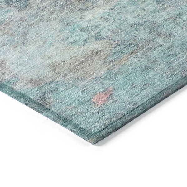 Chantille Machine Washable Indoor/Outdoor Abstract ACN2100 Aqua 8 ft. x 8 ft. Area Rug