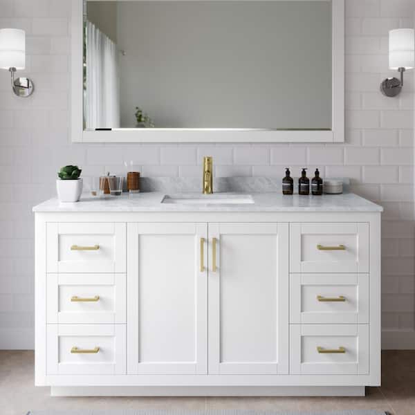 Wyndham Collection Miranda 60 in. W Single Bath Vanity in White with Marble Vanity Top in White Carrara with White Basin