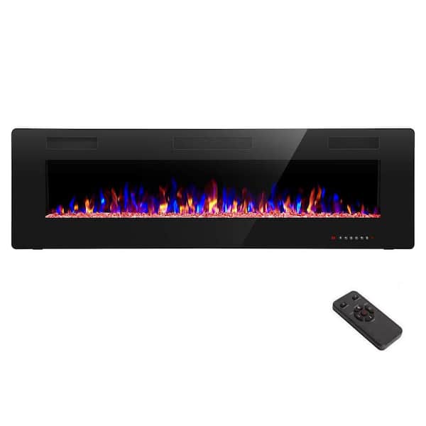 Edendirect 60 in. Recessed and Wall Mounted Electric Fireplace in Black, Remote Control, Adjustable Flame Color and Speed