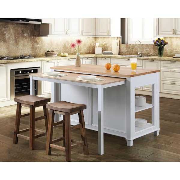 Design Element Medley White Kitchen Island With Slide Out Table Kd 01 W The Home Depot