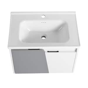 27.8 in. W x 18.5 in. D x 20.7 in. H Wall-Mounted Bath Vanity in WhiteGray with White Ceramic Vanity Top