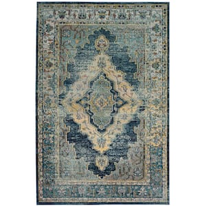 Crystal Blue/Yellow 7 ft. x 9 ft. Border Area Rug