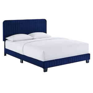 Celine Navy Channel Tufted Performance Velvet Queen Platform Bed