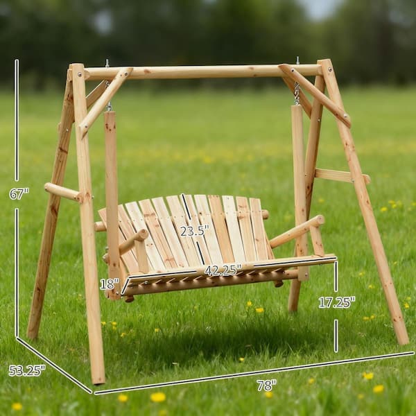 Wooden Swing 2-Seat Wooden Swing Bench, Ergonomic Design, 'A