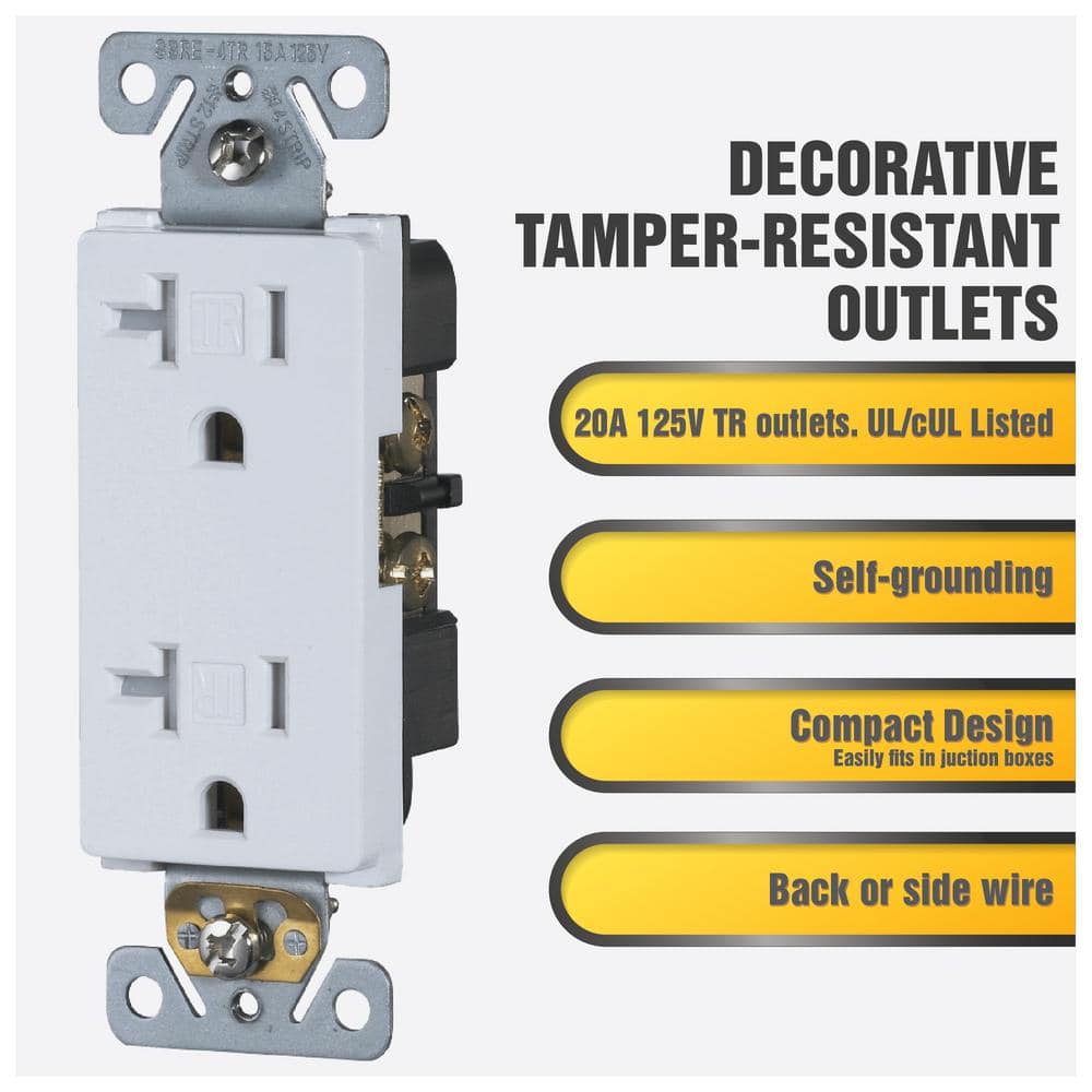 20 Amp White Tamper Resistant Duplex Outlet with Wall Plate