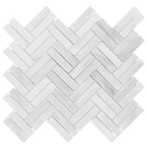 Ivy Hill Tile Rococo Herringbone Cloud White 4 in. x 0.12 in. Polished ...