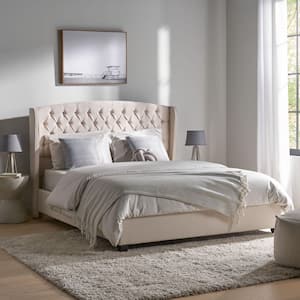 Ivory Fully Upholstered Fabric Queen Bed Set