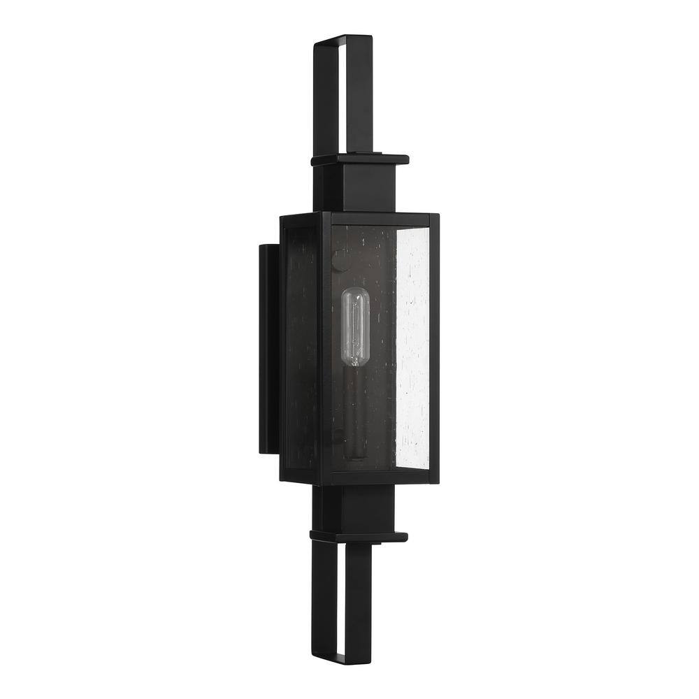 Matte Black Outdoor Wall Lantern with Clear Seeded Glass Shade