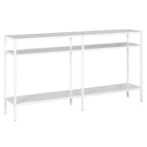 Sivil 55 in. Matte White Rectangle Glass Console Table with Metal Shelves
