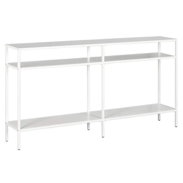 Meyer&Cross Sivil 55 in. Matte White Rectangle Glass Console Table with Metal Shelves
