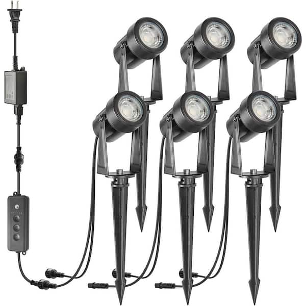 EKIEUDL 720 Lumens Black AC/DC Integrated LED Outdoor Spotlight with Dusk to Dawn Sensor Controller (6-Pack)